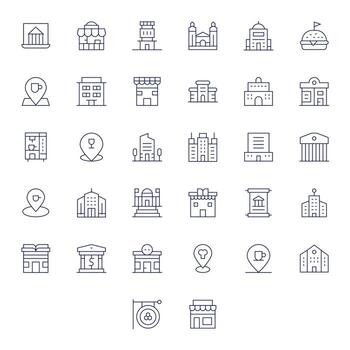 32 High Resolution Icons for Establishment in Detail Enhanced Thin Line Format vector