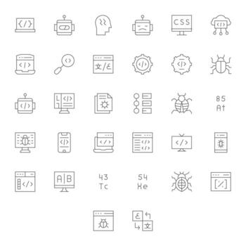 32 editable íconos temática alrededor programación en 128x128 Delgado línea formato vector
