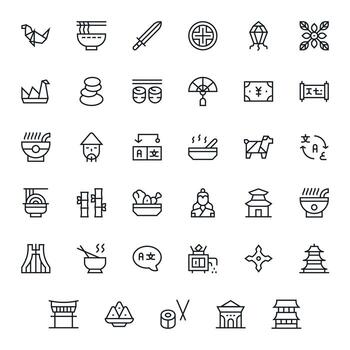 35 Regular Line Icons designed for Japanese in 64x64 Pixel Optimized format vector