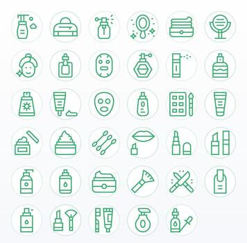 Cosmetic Icon Set with 35 Regular Line 128x128 Pixel Aligned Graphics vector