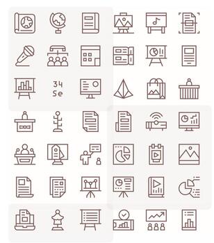 Presentation Design Icons featuring 42 Grid Fitted Regular Line Style vector