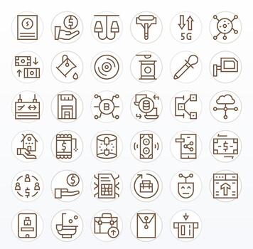 Transfer Visual Pack containing 35 Regular Line Pixel Optimized Icons vector