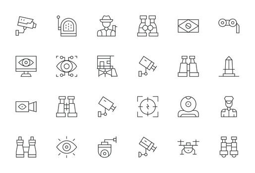 24 Icons for Surveillance optimized in Display Perfect High Resolution Thin Line resolution vector