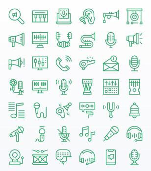 42 128x128 regular línea cuadrícula equipado íconos para sonido proyectos vector