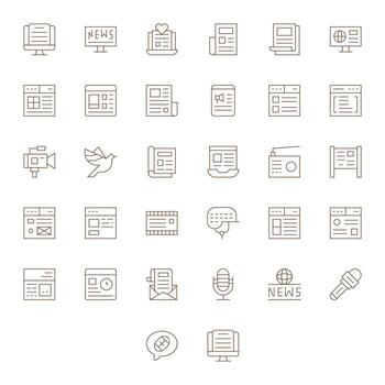 32 PIXEL Perfect Thin Line Icons designed for News Interface vector