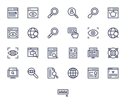 25 Regular Line Icons for Browse in crisp 256x256 Grid Fitted resolution vector