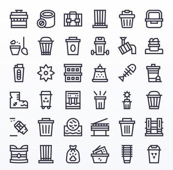 Bin Visual Pack containing 36 Bold Line Pixel Optimized Icons vector