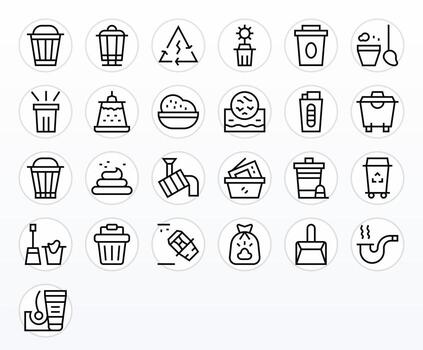 Disposal Icon Collection with 25 High Resolution Regular Line Designs vector