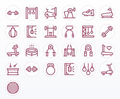Exercise Equipment Icon Set with 25 Regular Line 64x64 PIXEL Perfect Graphics vector