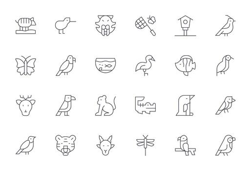 Fauna Professional Set with 24 Thin Line Pixel Optimized High Resolution Icons vector