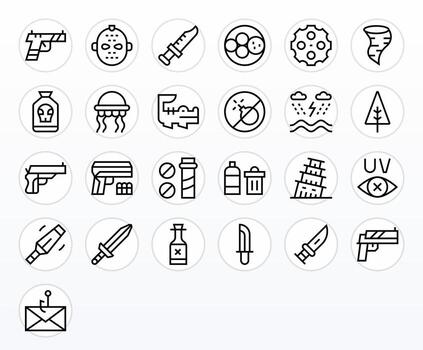 Dangerous Scalable Set featuring 25 Display Perfect Regular Line Retina Ready Icons vector