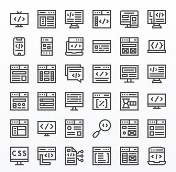36 Html Pixel Optimized Icons in 64x64 Bold Line Aesthetic vector