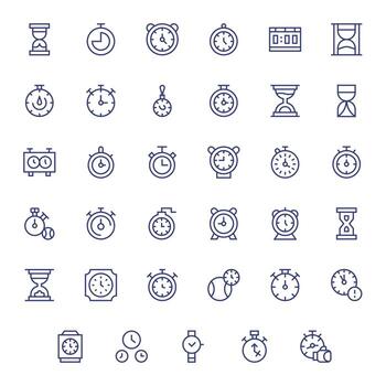 cronógrafo píxel optimizado conjunto con 35 retina Listo regular línea íconos vector