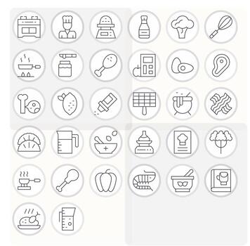 32 Thin Line Editable Icons crafted for Recipe 128x128 applications vector