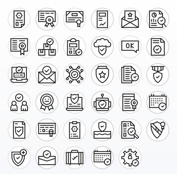 35 64x64 Regular Line Grid Fitted Icons for Validated Projects vector