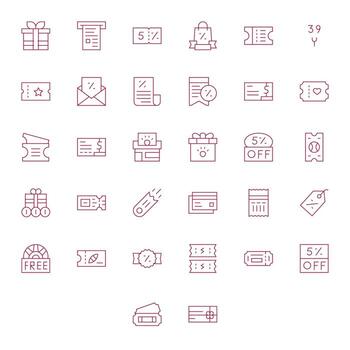 32 High Resolution Icons for Voucher in Pixel Aligned Thin Line Format vector
