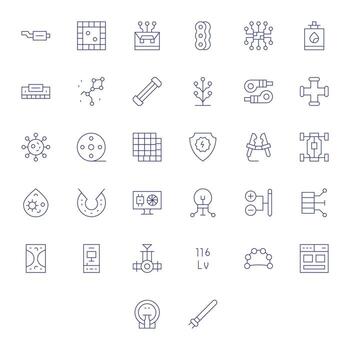 32 Grid Fitted Thin Line Icons designed for Component Interface vector