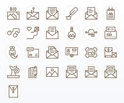25 Regular Line Icons for Attachment in crisp 256x256 Pixel Optimized resolution vector