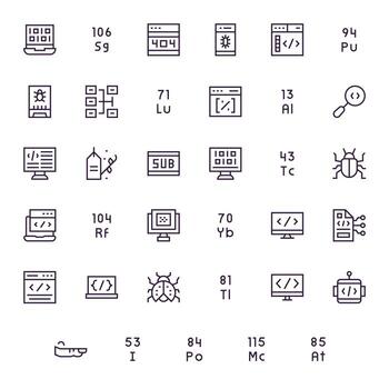 35 Regular Line Pixel Aligned Icons tailored for Code High Resolution interface vector