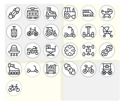 Wheels Professional Set with 25 Regular Line Pixel Optimized 128x128 Icons vector