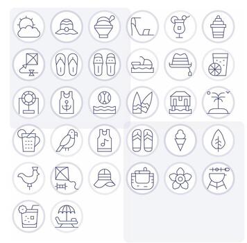 32 Icons for Summer optimized in Display Perfect High Resolution Thin Line resolution vector