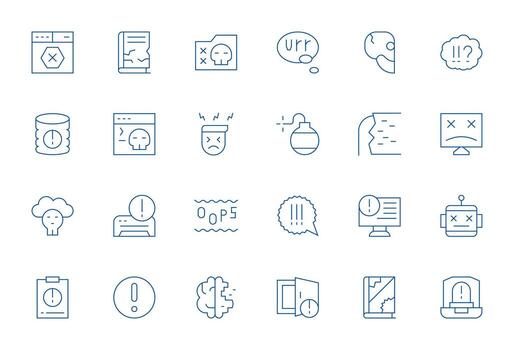 System Error Design Icons featuring 24 Editable Thin Line Style vector
