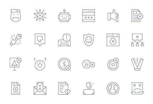 Failure Professional Set with 24 Thin Line Editable High Resolution Icons vector