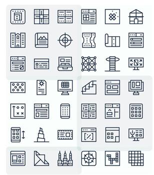 Layout Modern Collection with 42 Regular Line 256x256 Display Perfect Icons vector