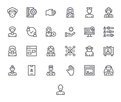 25 Icons for User optimized in Display Perfect 64x64 Regular Line resolution vector