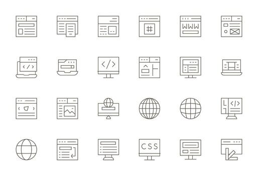 Browser Ultimate Package with 24 256x256 Thin Line PIXEL Perfect Icons vector