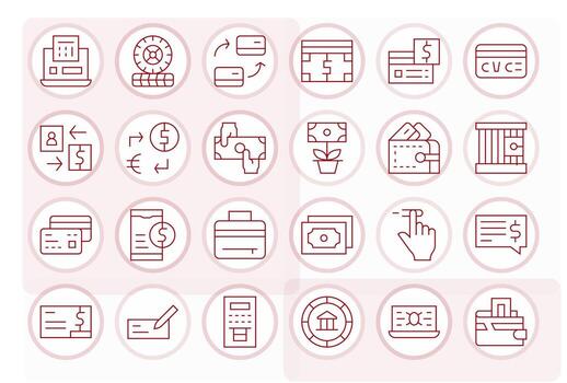 bancario icono conjunto con 24 Delgado línea 128x128 monitor Perfecto gráficos vector