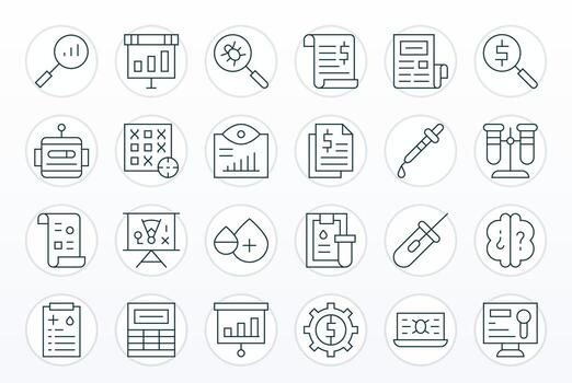 Analysis Icon Collection featuring 24 Pixel Optimized High Resolution Thin Line Designs vector