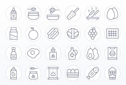 24 High Resolution Thin Line Grid Fitted Icons for Foodstuff Projects vector