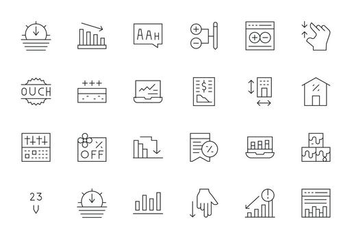 24 256x256 Icons for Decrease in Editable Thin Line Format vector