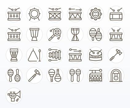 25 Regular Line Pixel Aligned Vectors for Percussion Theme