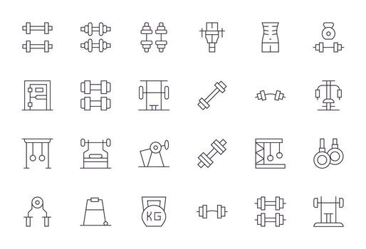 Bodybuilding Pixel Aligned Set with 24 256x256 Thin Line Icons vector