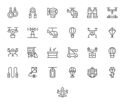 Aerial Icon Set with 25 Regular Line 256x256 Detail Enhanced Graphics vector