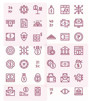 42 Regular Line Editable Icons for Currency Graphics vector
