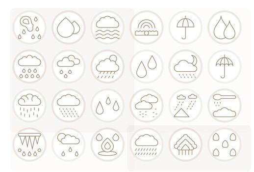 Drizzle Icon Library with 24 Thin Line 128x128 PIXEL Perfect Designs vector