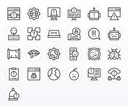 Malfunction Complete Package with 25 Retina Ready Regular Line Display Perfect Icons vector