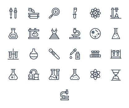 Research Lab Ultimate Package with 25 Retina Ready Regular Line Pixel Optimized Icons vector