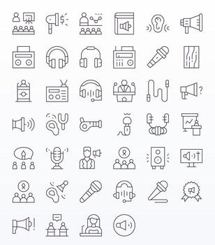 Speaker Graphics featuring 40 Thin Line Pixel Optimized High Resolution Designs vector