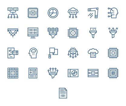 25 Regular Line PIXEL Perfect Designs for Data Processing 256x256 Icons vector