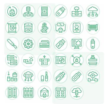 35 detalle mejorado íconos temática alrededor digital almacenamiento en alto resolución regular línea formato vector