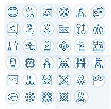 35 Icons for Social optimized in PIXEL Perfect 128x128 Regular Line resolution vector