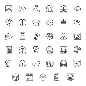Cloud Computing Graphics Pack including 35 Regular Line High Resolution Grid Fitted Icons vector