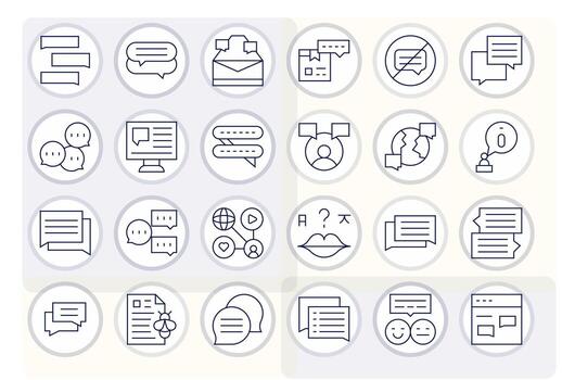 24 High Resolution Icons for Comments in Pixel Optimized Thin Line Format vector
