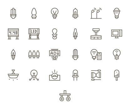 25 Regular Line Display Perfect Icons for Led Graphics vector