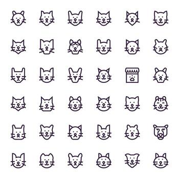 36 íconos para felino presentando 256x256 píxel alineado negrita línea gráficos vector