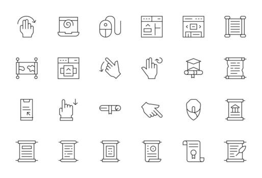 Scroll Visual Pack containing 24 Thin Line Editable Icons vector